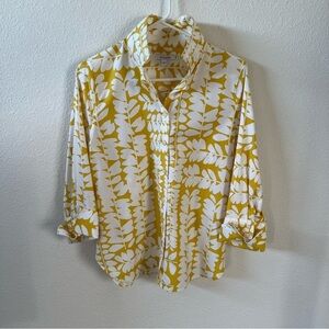 Yellow and white no iron stretch 3/4 Sleeve floral shirt 6 button down